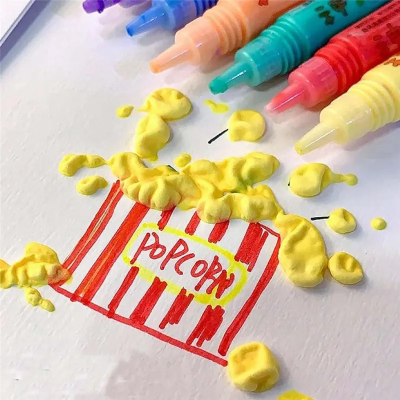 12PCS Magic Puffy Popcorn Pens – Multicolor DIY Bubble Drawing Set for Kids