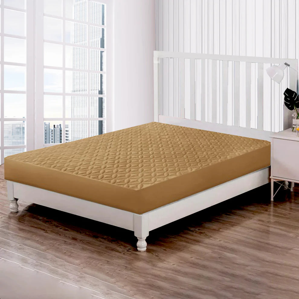 Premium Ultrasonic Quilted Waterproof Mattress Protector – Fitted & Anti-Slip Double Bed Cover (Copper Brown)