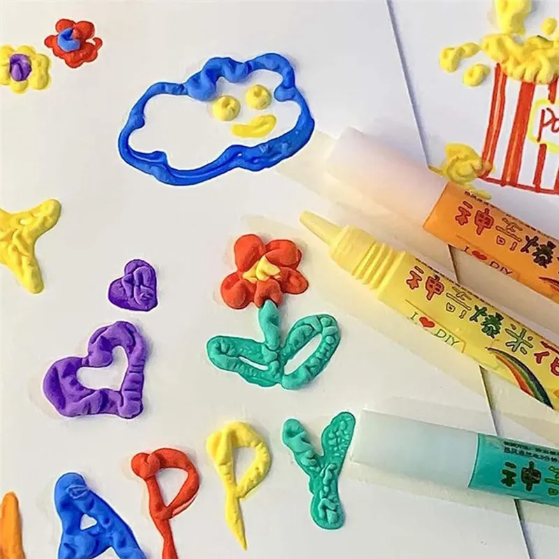 12PCS Magic Puffy Popcorn Pens – Multicolor DIY Bubble Drawing Set for Kids