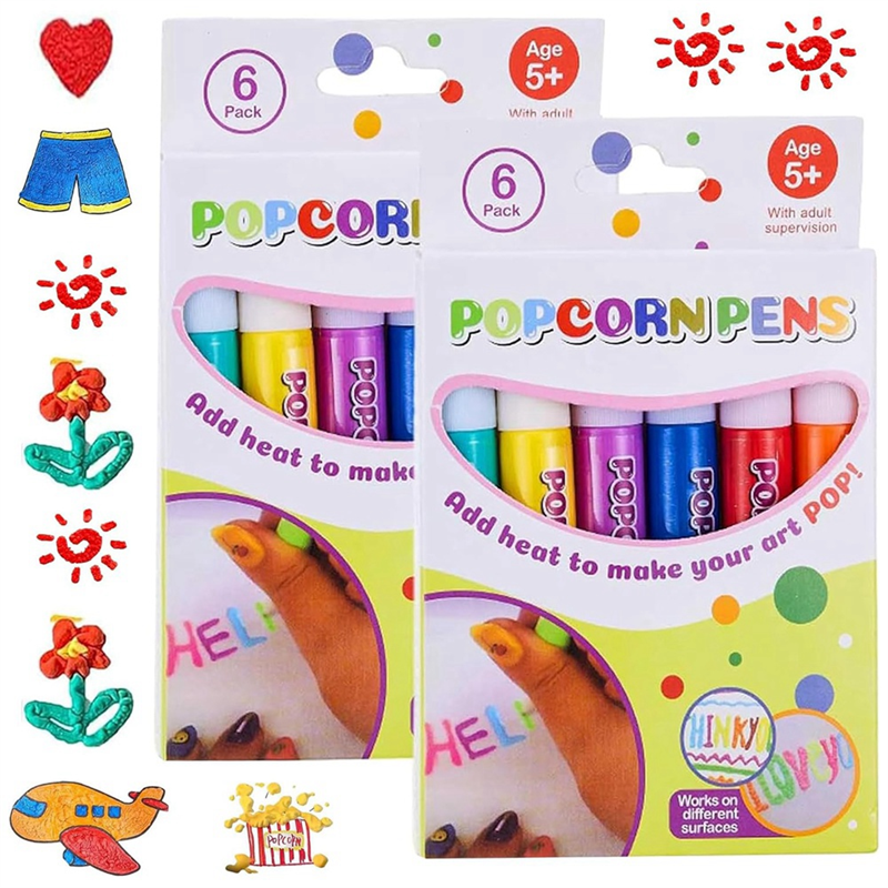 12PCS Magic Puffy Popcorn Pens – Multicolor DIY Bubble Drawing Set for Kids