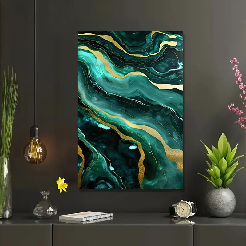 MegaMall™ | Dark Teal Marble Print with Gold Flecks – Photographic Texture