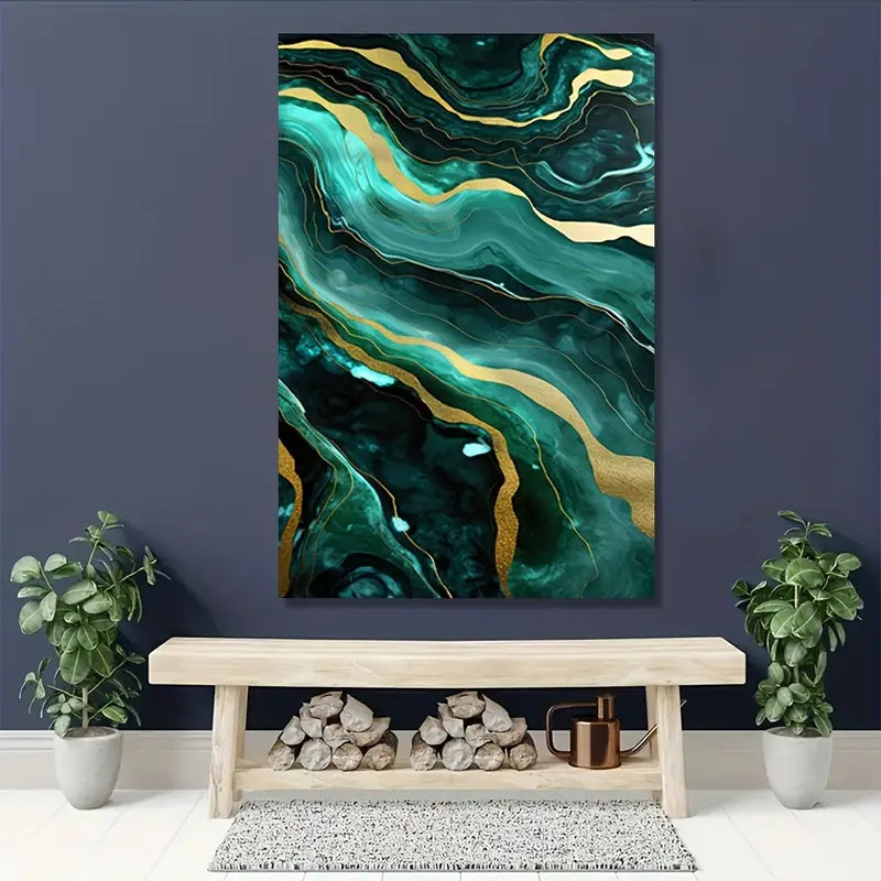 MegaMall™ | Dark Teal Marble Print with Gold Flecks – Photographic Texture