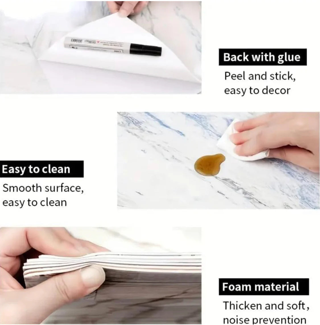 MegaMall™ | White & Gold Marble Tile Design Wall Stickers (2.5ft X 2.5ft, Set of 5, MS-58) – Self-Adhesive, Washable, UV-Coated