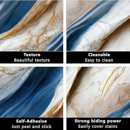 MegaMall™ | Dark Blue Gold Marble Vinyl – Oil-Proof Decorative Film