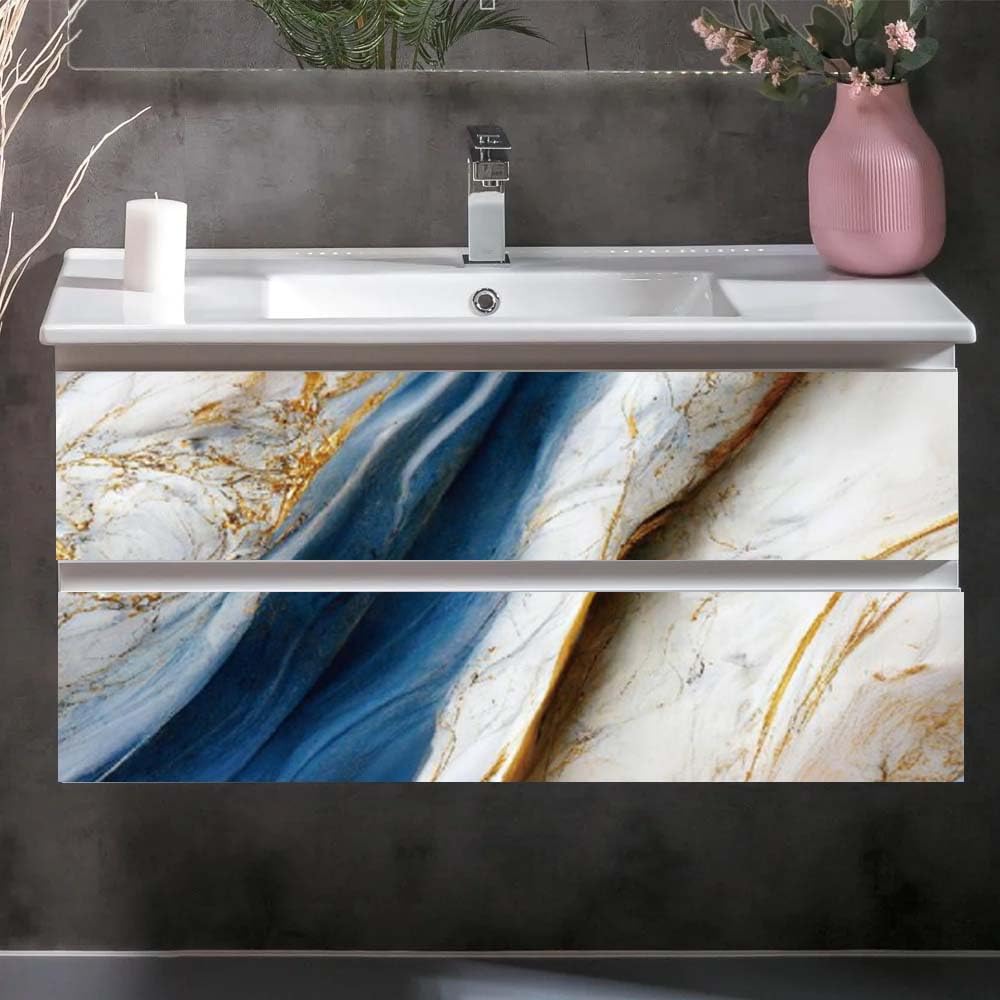 MegaMall™ | Dark Blue Gold Marble Vinyl – Oil-Proof Decorative Film