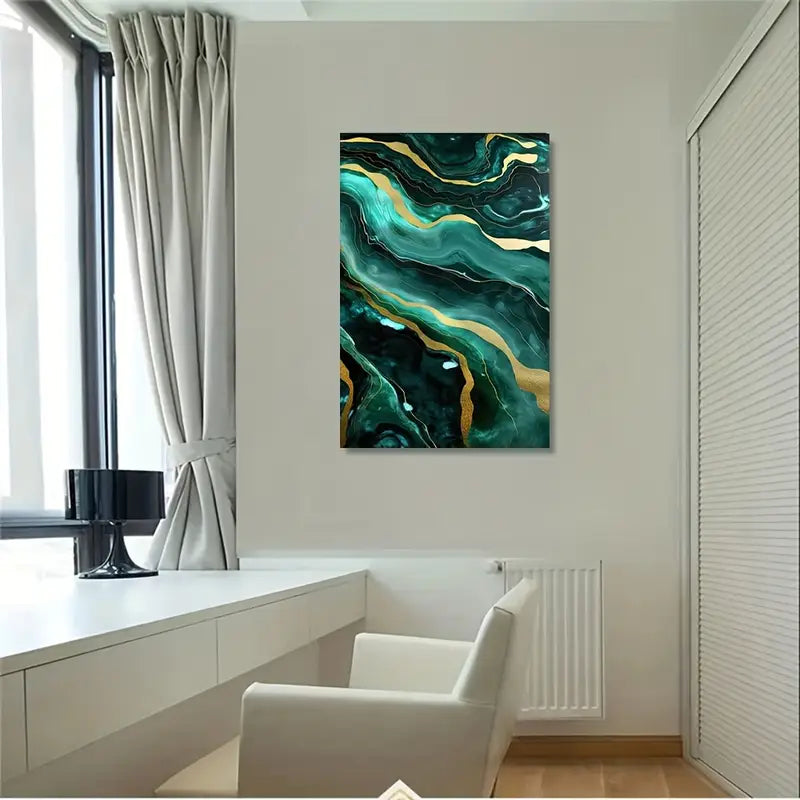 MegaMall™ | Dark Teal Marble Print with Gold Flecks – Photographic Texture