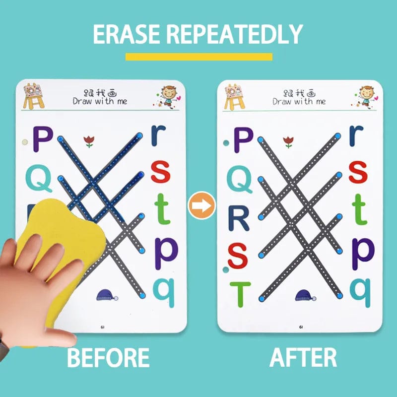 REUSABLE EDUCATIONAL TRACING WORK BOOK FOR KIDS 64 PAGES