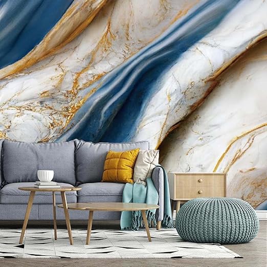 MegaMall™ | Dark Blue Gold Marble Vinyl – Oil-Proof Decorative Film