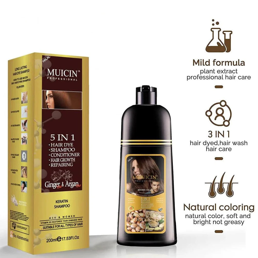 MegaMall™ | 5-in-1 Hair Coloring Shampoo Muicin – Deep Nourishment with Ginger & Argan Oil