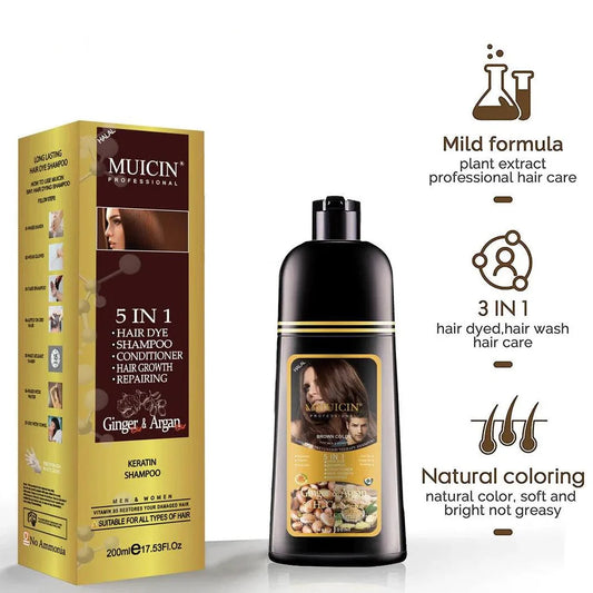 MegaMall™ | 5-in-1 Hair Coloring Shampoo Muicin – Deep Nourishment with Ginger & Argan Oil
