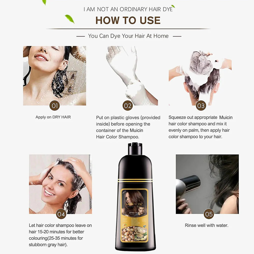 MegaMall™ | 5-in-1 Hair Coloring Shampoo Muicin – Deep Nourishment with Ginger & Argan Oil