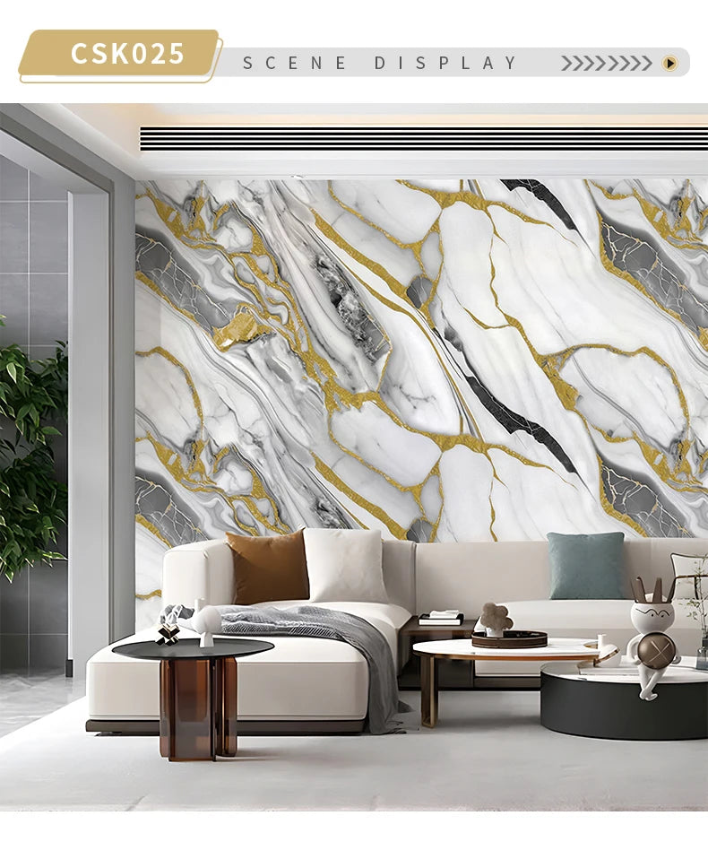 MegaMall™ | White & Gold Marble Tile Design Wall Stickers (2.5ft X 2.5ft, Set of 5, MS-58) – Self-Adhesive, Washable, UV-Coated