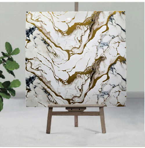 MegaMall™ | White & Gold Marble Tile Design Wall Stickers (2.5ft X 2.5ft, Set of 5, MS-58) – Self-Adhesive, Washable, UV-Coated