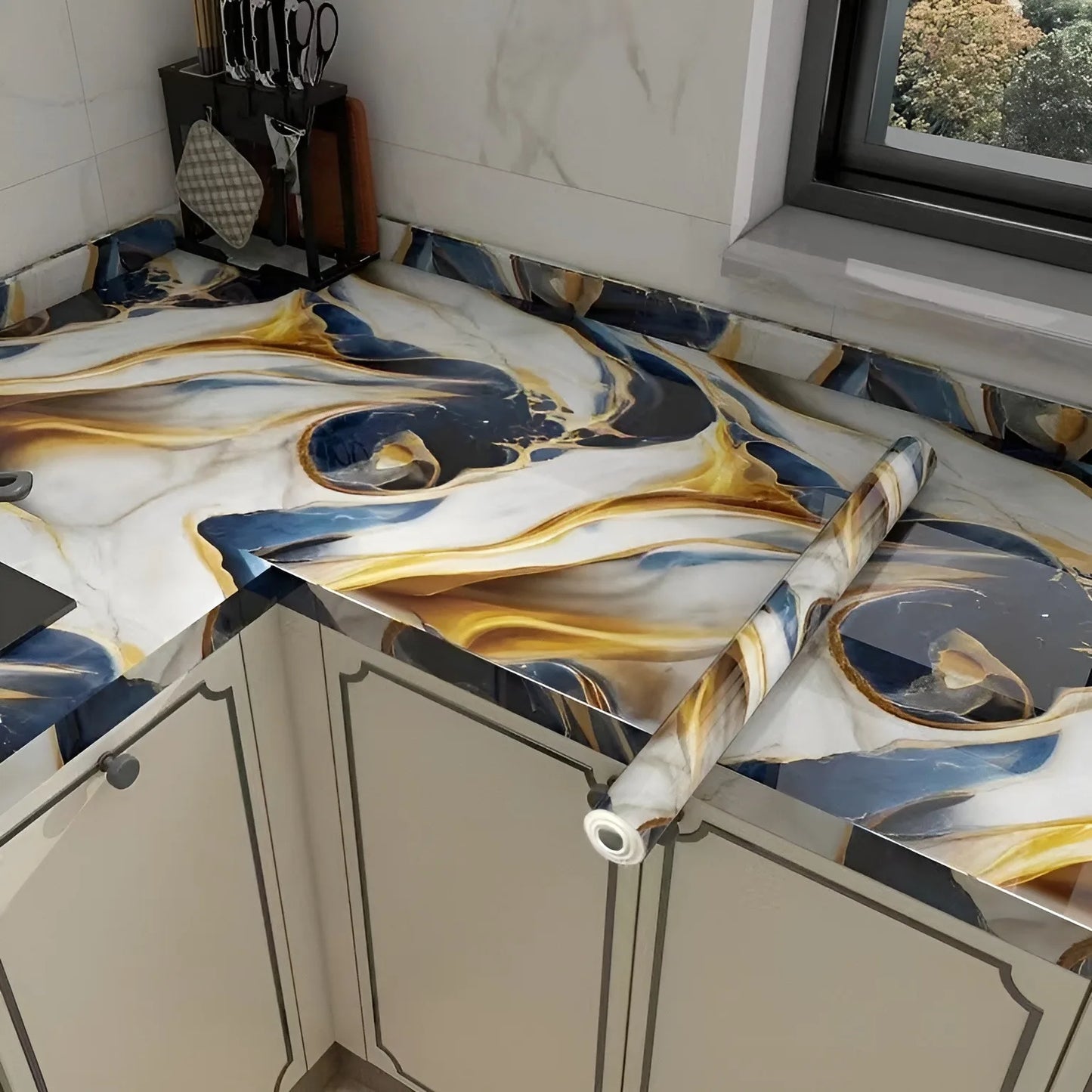MegaMall™ | Navy Blue & Gold Marble Peel-and-Stick Wallpaper – Removable & Self-Adhesive