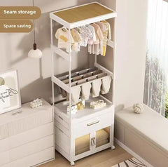Portable wardrobe with caninet and clothes hanger.  Light weight Moveable