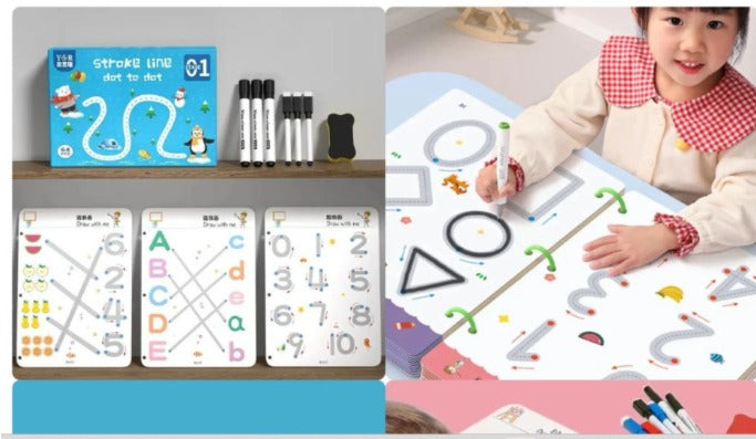 REUSABLE EDUCATIONAL TRACING WORK BOOK FOR KIDS 64 PAGES