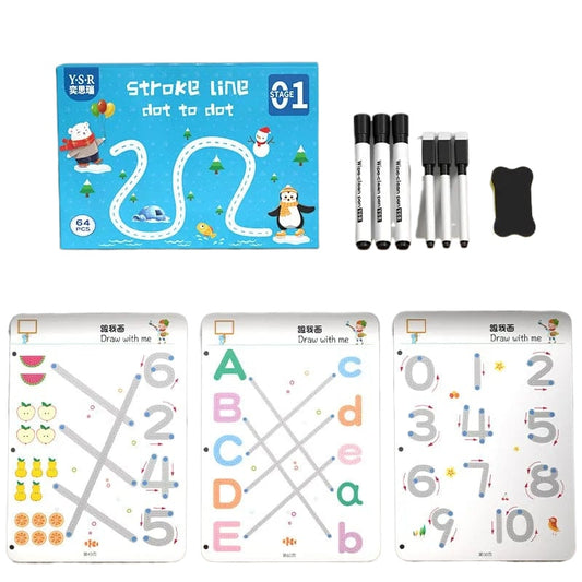 REUSABLE EDUCATIONAL TRACING WORK BOOK FOR KIDS 64 PAGES