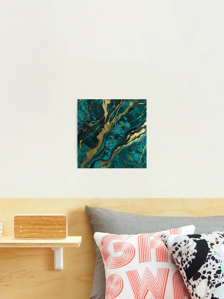 MegaMall™ | Dark Teal Marble Print with Gold Flecks – Photographic Texture