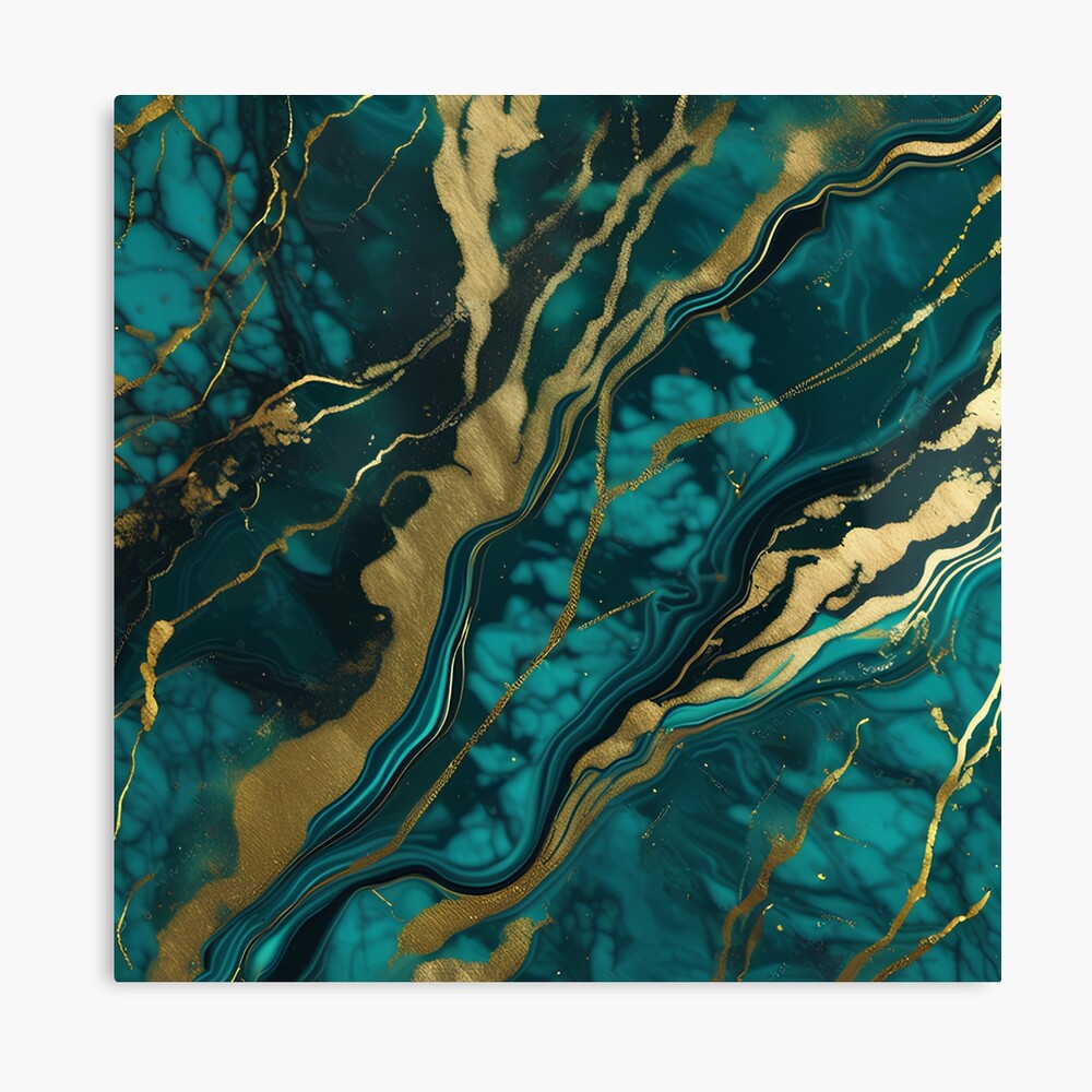 MegaMall™ | Dark Teal Marble Print with Gold Flecks – Photographic Texture