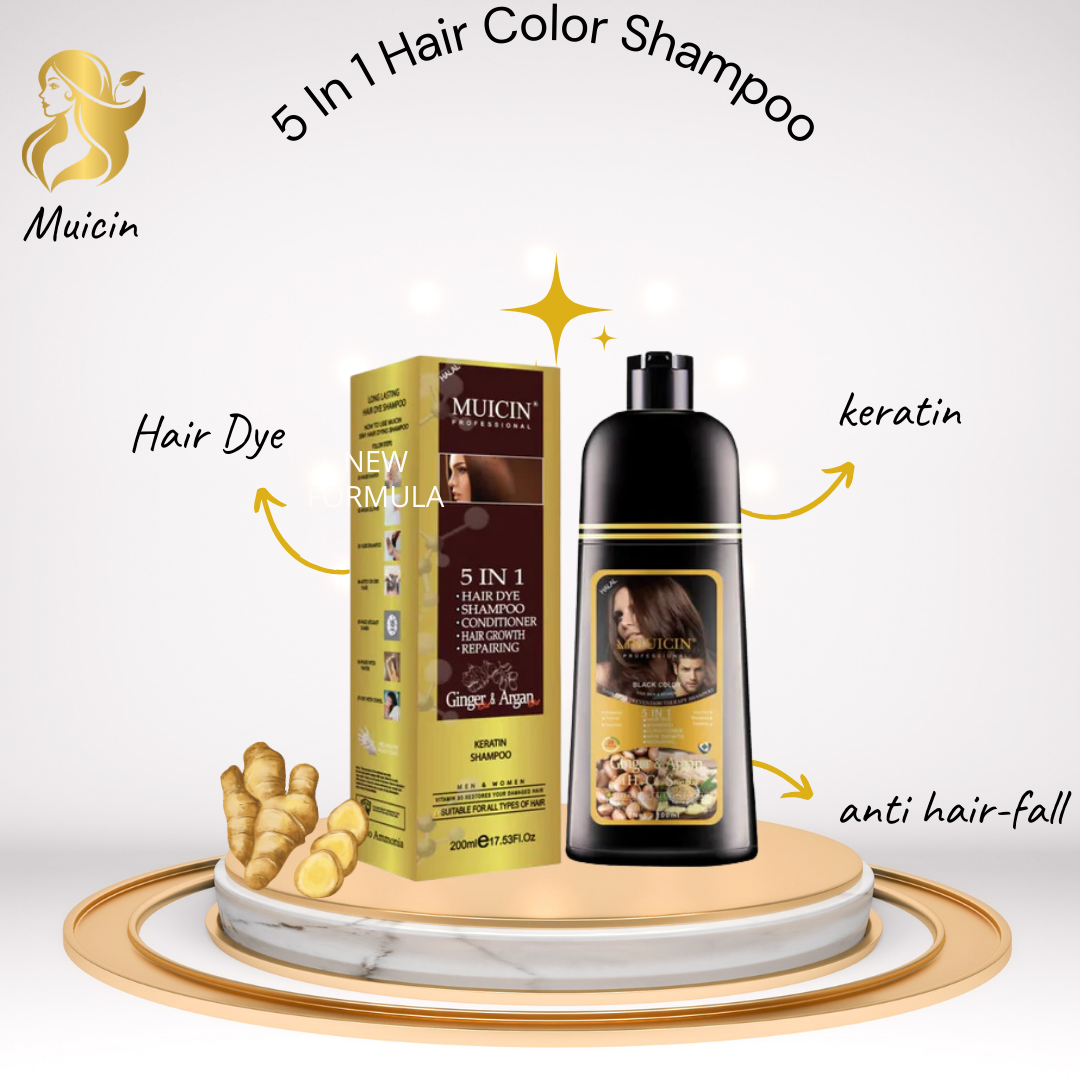MegaMall™ | 5-in-1 Hair Coloring Shampoo Muicin – Deep Nourishment with Ginger & Argan Oil